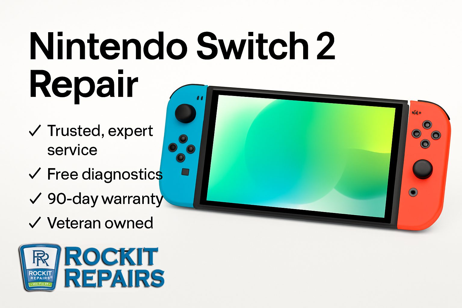 Nintendo Switch 2 repair service advertisement by RockIT Repairs